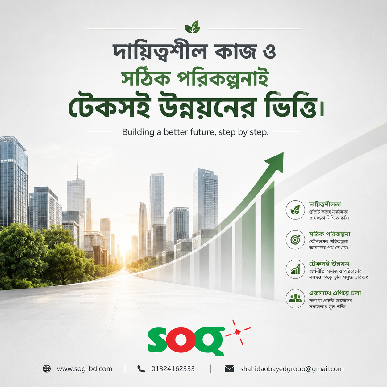 প্রতিদিনের দায়িত্বশীল কাজ, সঠিক পরিকল্পনা এবং দীর্ঘমেয়াদি দৃষ্টিভঙ্গিই টেকসই উন্নয়নের ভিত্তি তৈরি করে।